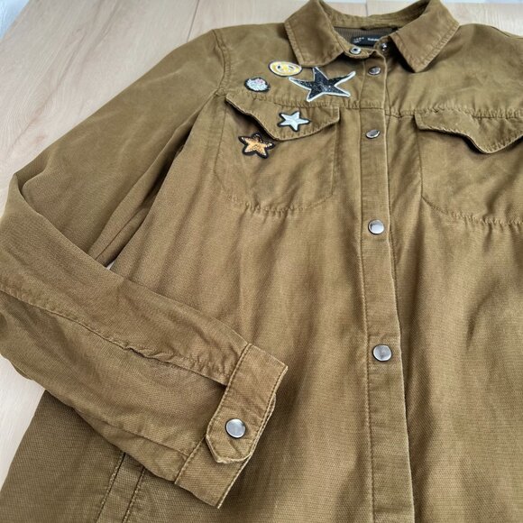 Zara Trafaluc Outerwear Olive Army Green Patch Long Duster Shacket (S) / Grunge - Picture 5 of 15